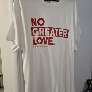 New Era White Tee with Red Graphic